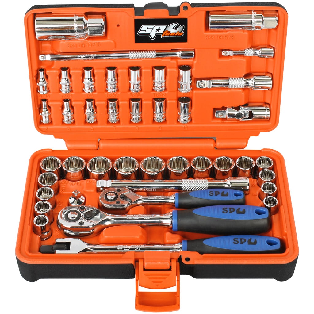 SP TOOLS 1/4" & 3/8"Drive Socket Set in X Case 42pc STW Industrial & Safety
