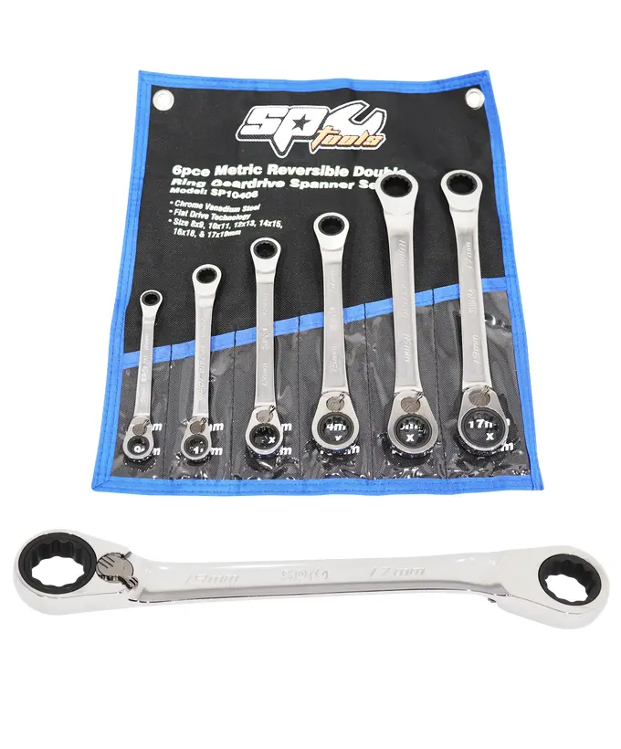 Sp Set SP TOOLS Double Gear Drive Ring Spanner Set - 15° Offset - Metric - 6pc ...