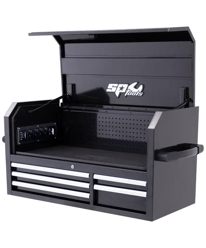 SP TOOLS Sumo Series Power Hutch Tool Box - 5 Drawer - Black/Crome ...